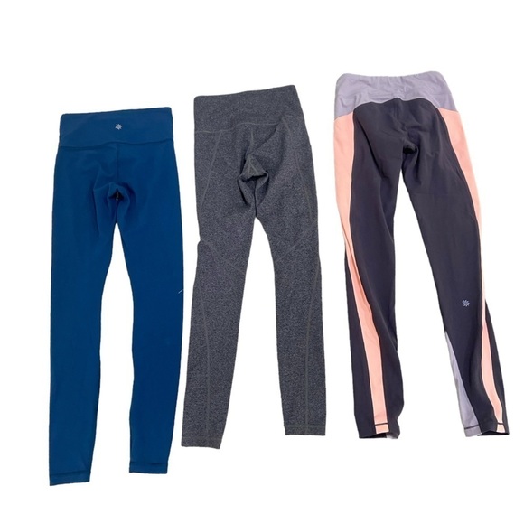 Athleta bundle of 3 pair high waisted leggings in gray, teal & gray multi sz xxs - Picture 3 of 11